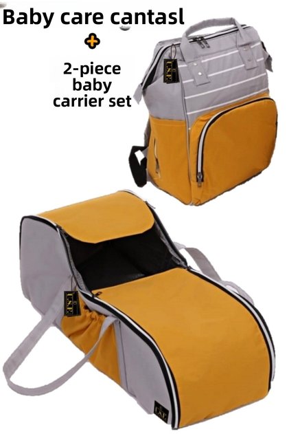 Striped Light Gray Yellow Mother Baby Care Bag + Carrycot Baby Carrier Stroller Set of Two