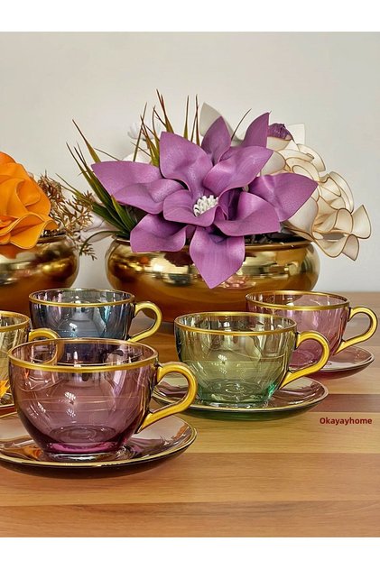 Basic Cup Set 12 Pieces 6 People 6 Colors Tea Set Coffee Set Gilded Gift Dowry Luxury