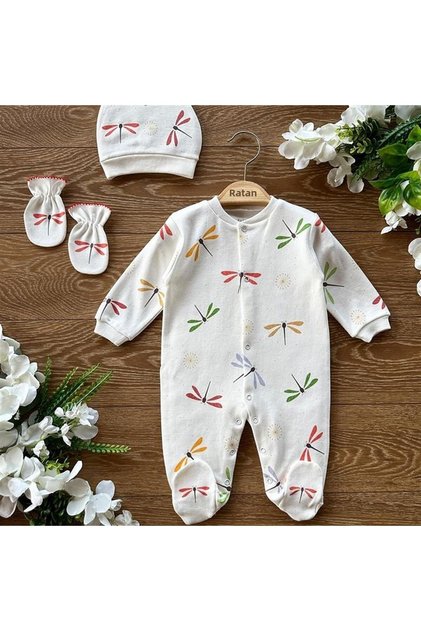 Organic Cotton 3-Piece Baby Booties Jumpsuit Set Dragonfly