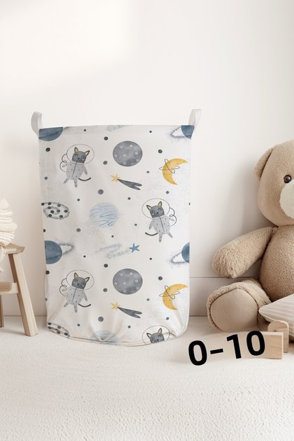 Astronaut Cat Patterned Kids and Baby Room Organizer Toy or Dirty Basket Tlas-310
