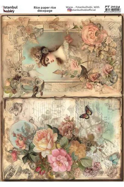 Brass Decopage Paper 30X42Cm Pt-2034 Woman and Roses