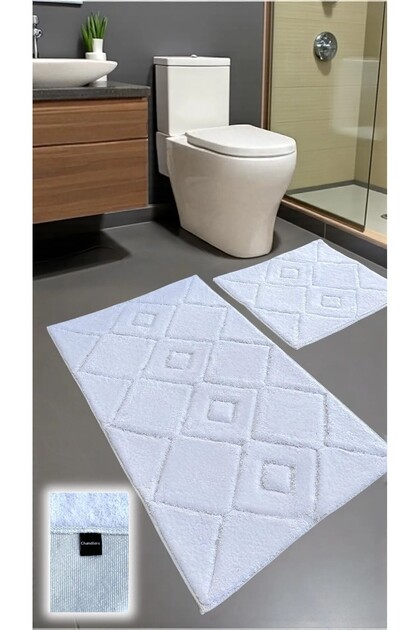 Madra Cotton Bath Mat Set – 2-Piece Woven Base, Soft Textured Design