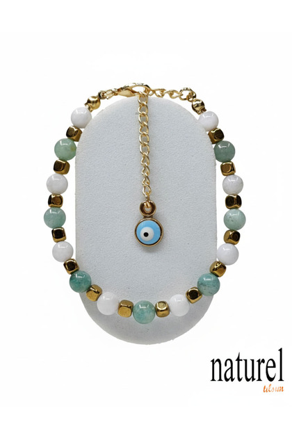 Amazonite - Moon Stone - Hematite Natural Stone Evil Eye Bracelet - Compatible Stones Series