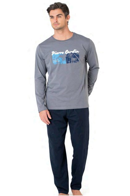 6096 Men's Gray Long Sleeve Crew Neck Pajama Set