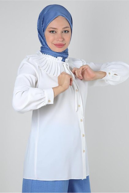 PILISE DETAIL BUTTONED BLUZ 43897