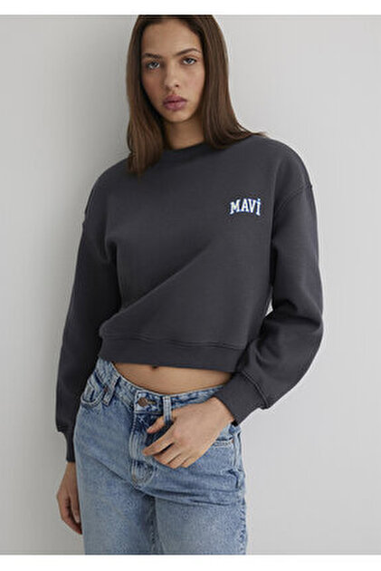 Mavi Logo Baskılı Lacivert Crop Sweatshirt 1611601-70722 - Fiyatı