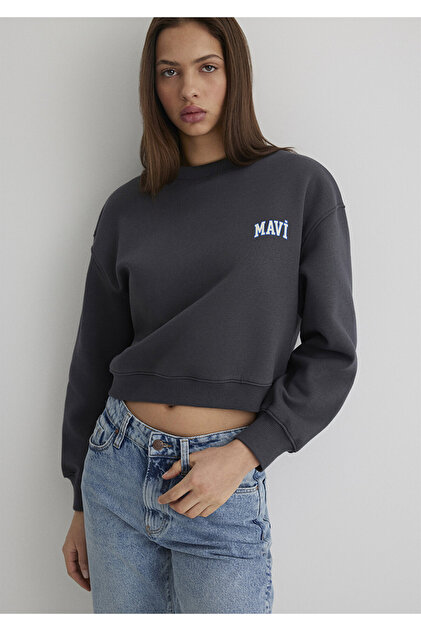 Mavi Logo Baskılı Antrasit Crop Sweatshirt 1611601-70763 - Fiyatı