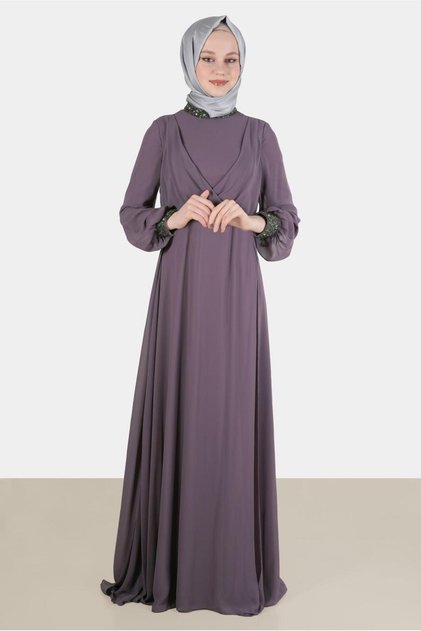 Stone Detail Chiffon Evening Dress 50216
