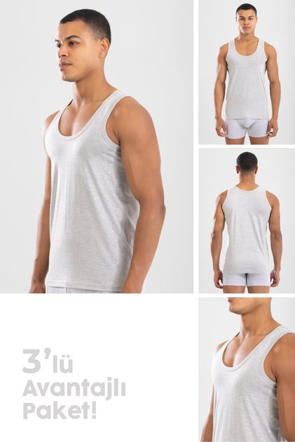 Men's Cotton Classic Regular Plain Undershirt 3-Pack Gray Melange