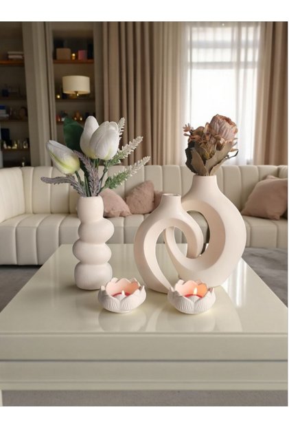 Platinum 5 Parça Modern Dekoratif Vazo & Mumluk Seti | Büyük Boy Salon & Ofis Dekoru Yük/23 cm