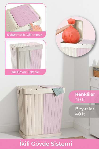 Alaca BİZ-HOME TWİNS İKİ BÖLMELİ KİRLİ ÇAMAŞIR SEPETİ 40+40 LT