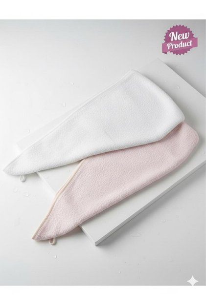 Hair Towel Hair Cap Set of 2 100% Cotton Drying after Bath, Pool and Sea Pink / Ecru