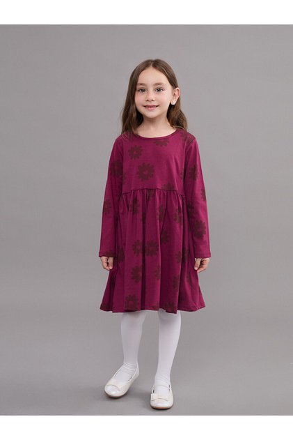 Two Mt Shop Quality Lcw Kids Burgundy Combed Cotton Floral Girls' Dress