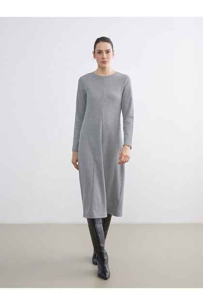 Lcw grace grey plus size crew neck Corded Fabric dress