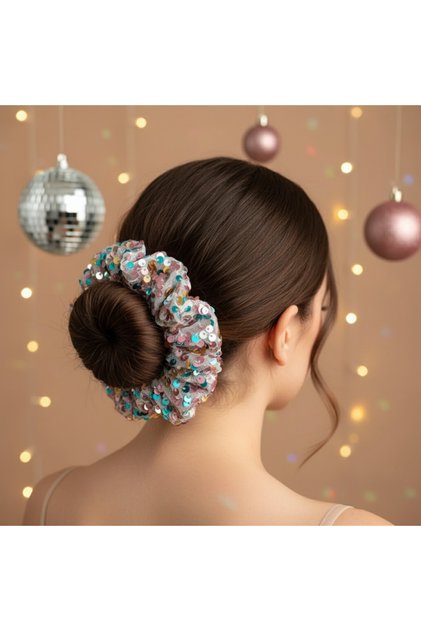 Hologram Payetli Scrunchie Toka - Şık, Işıltılı Ve Rahat Kullanım Yetiskin ve Cocuk