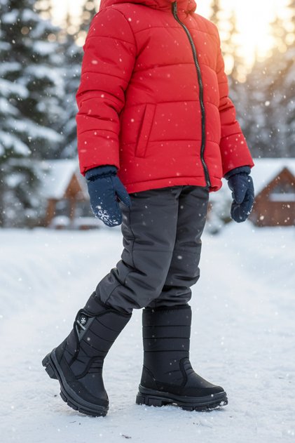 Cold Cırtlı Kürklü Unisex Kar Botu Black