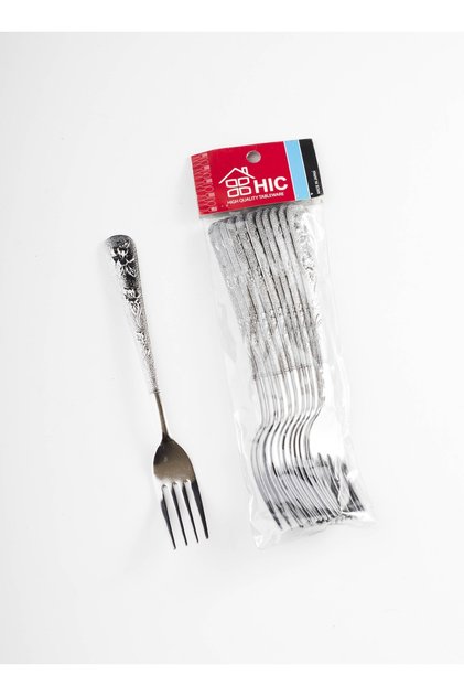12-piece stainless steel dinner fork set, silver