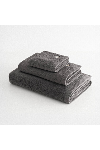Pure Cotton 3-Piece Towel Set 100% Organic Cotton Butterfly Border Embroidered Anthracite