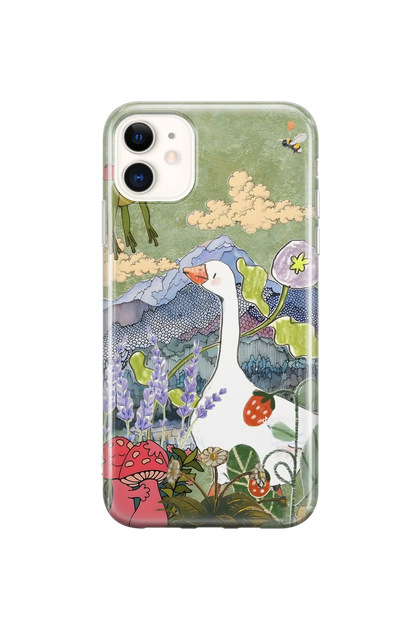 iPhone 11 Compatible Transparent Phone Case with Goose and Nature Illustration Pattern