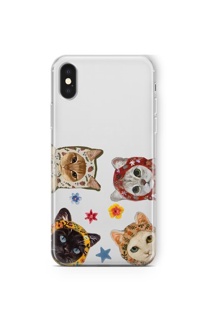 Cute Cats Patterned Transparent Phone Case Compatible with iPhone XS Max