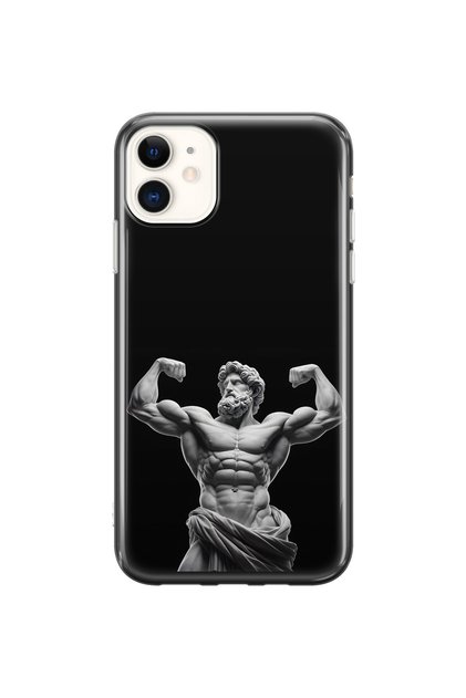 iPhone 11 Compatible Transparent Phone Case with Ancient Sculpture Muscular God Pattern