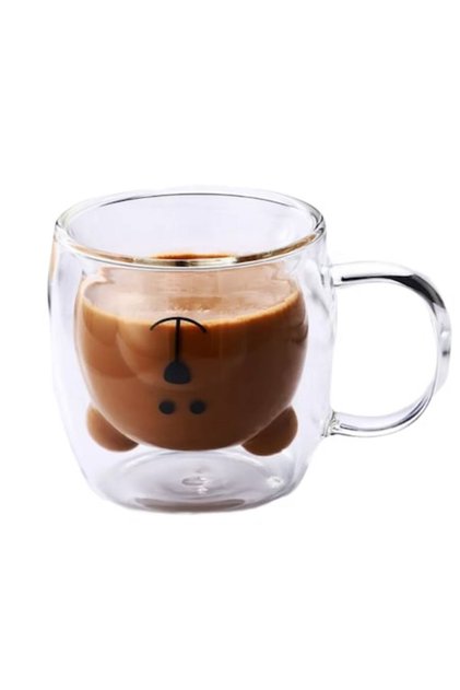 Cana Ursulet pentru Ceai si Cafea din Sticla Termorezistenta, Pereti Dubli, 260 ml, Transparenta