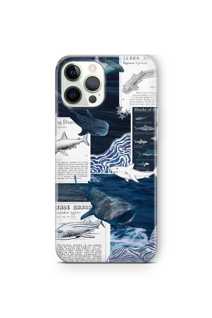iPhone 12 Pro Compatible Shark and Ocean Theme Patterned Transparent Phone Case
