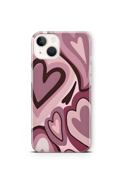iPhone 15 Compatible Burgundy Heart Pattern Transparent Phone Case