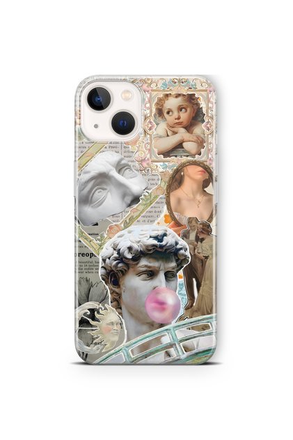iPhone 15 Plus Compatible Renaissance Collage Pattern Transparent Phone Case