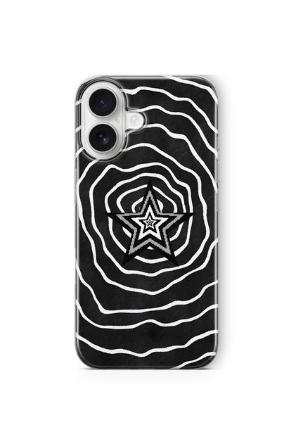 iPhone 17 Compatible Black and White Star Pattern Transparent Phone Case
