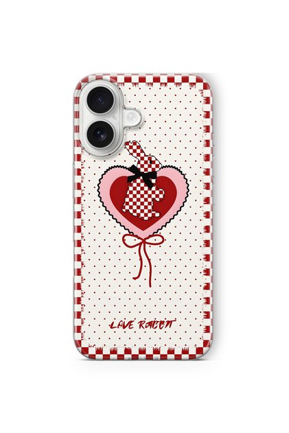 iPhone 17 Compatible Red Checkered Rabbit Pattern Transparent Phone Case