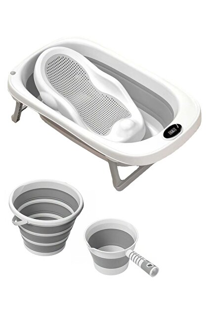 RENOVO 4-in-1 Foldable Baby Bathtub with Silicone Bather, Collapsible Bucket & Water Ladle (0-3 yrs,