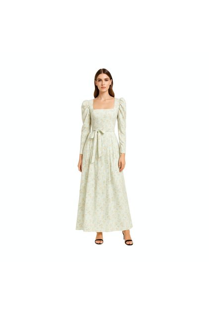 Long floral dress with puff sleeves