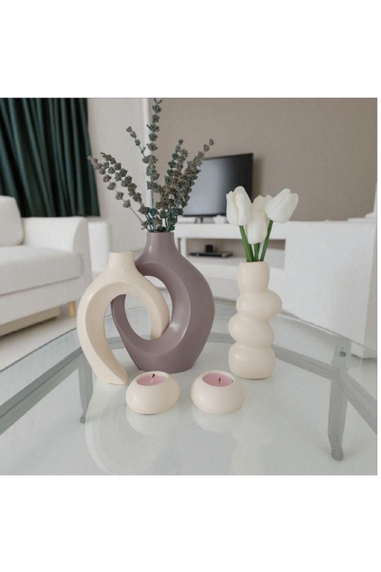 Platinum 5 Parça Modern Dekoratif Vazo & Mumluk Seti | Büyük Boy Salon & Ofis Dekoru yük/23 cm