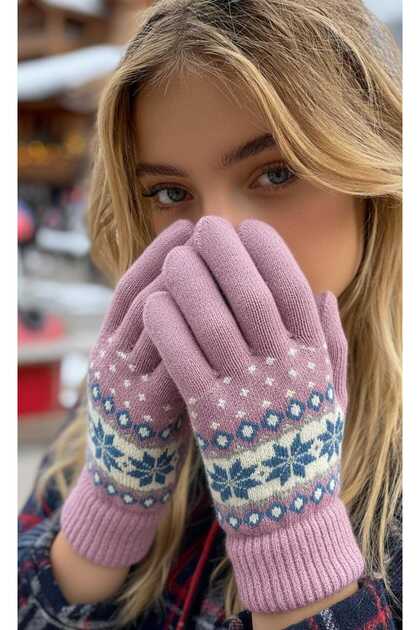 Women's Angora Nordic Pattern Gloves