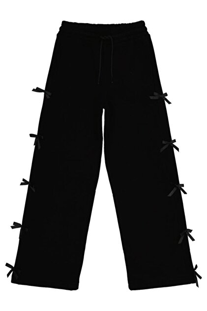 10-13 Years Old Sweatpants with Bow Accessories - Black