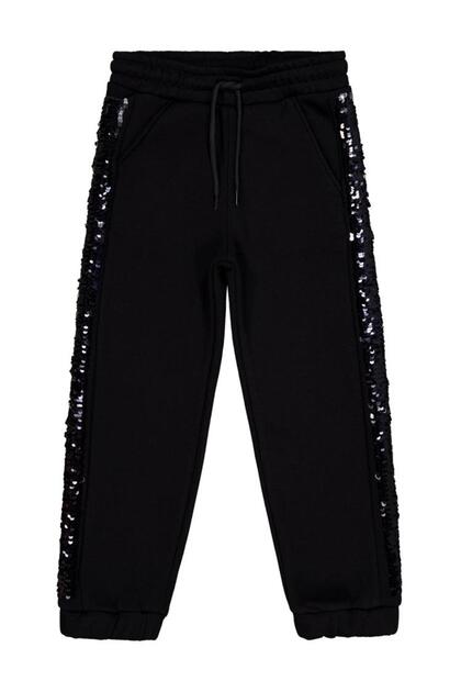 Striped Sequin Embroidered Tracksuit Bottoms for Ages 6-9 - Black 6-7 Years