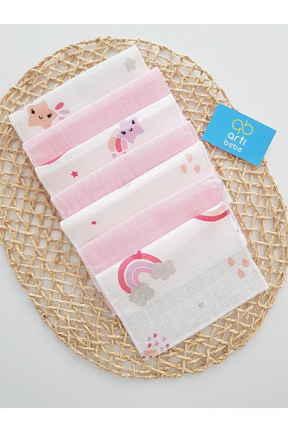 Rainbow 7-Pack Muslin Mouth Cloth 100% Cotton Soft Absorbent | Newborn Mouth Wipes