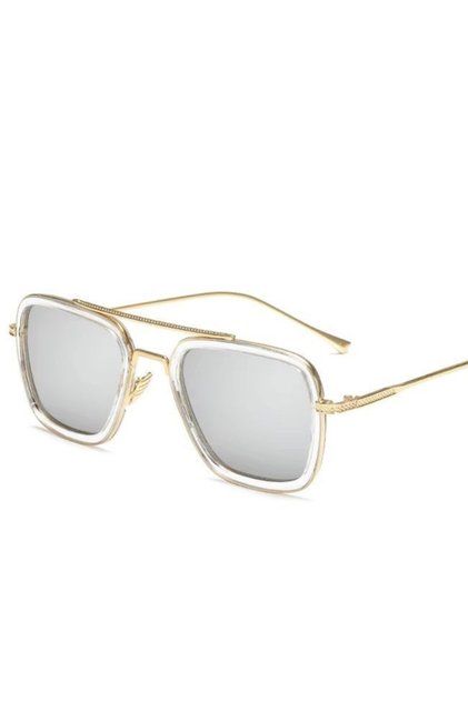Ochelari de soare unisex pătrați lentile oglindă argintii, ramă transparentă aurie, UV400, SG168