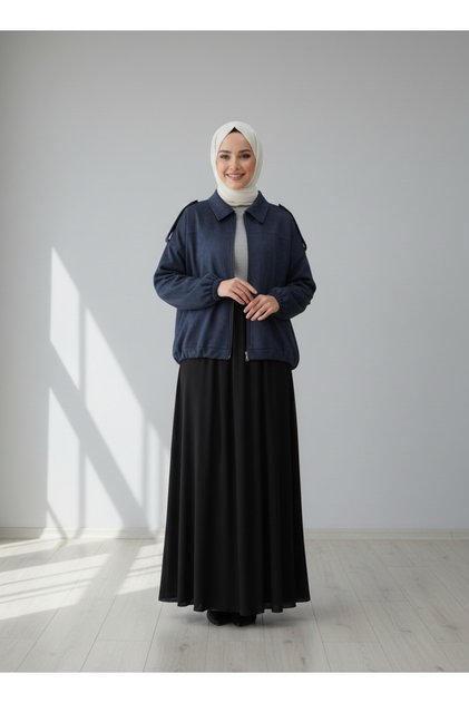سترة دايس من جلد الغزال مع أكتاف مزينة - BN4527 أزرق داكن