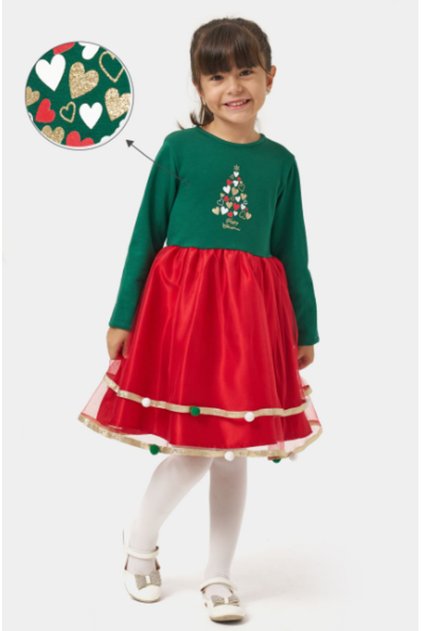 Girl's Skirt Satin Detailed Pompom Christmas Dress Nbk-24907