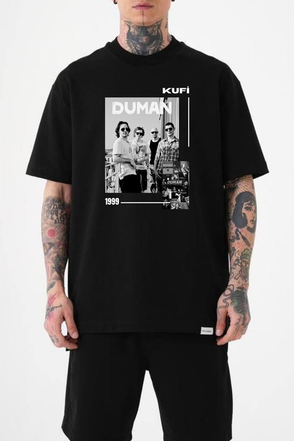 Duman Baskılı Tişört, Oversize Unisex Beyaz Tişört Çocuk / Yetişkin