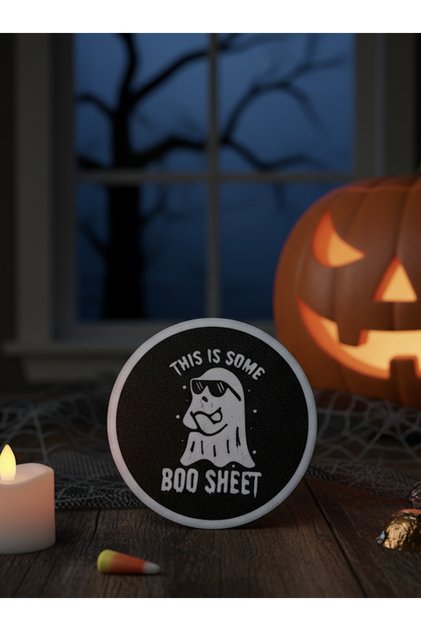 Halloween Halloween-Themed Coaster with the Saying,'This Is Some Boo Sheet'