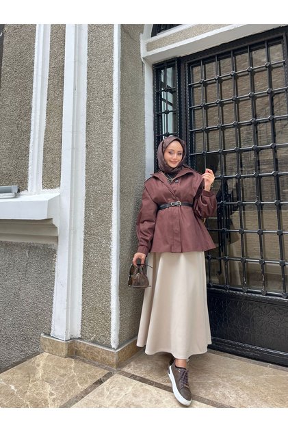 KISA DERİ KEMER DETAYLI TRENÇKOT
