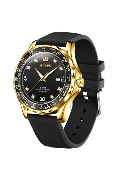 Ceas barbatesc CS1623, curea de silicon, negru-auriu, cadran negru