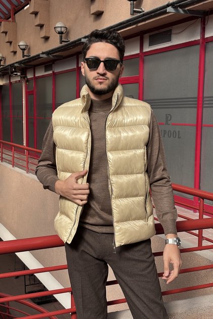 Men'S, Mock Neck , Metal Zipper, Pocket Detail, Shiny Fabric, Vest 2486