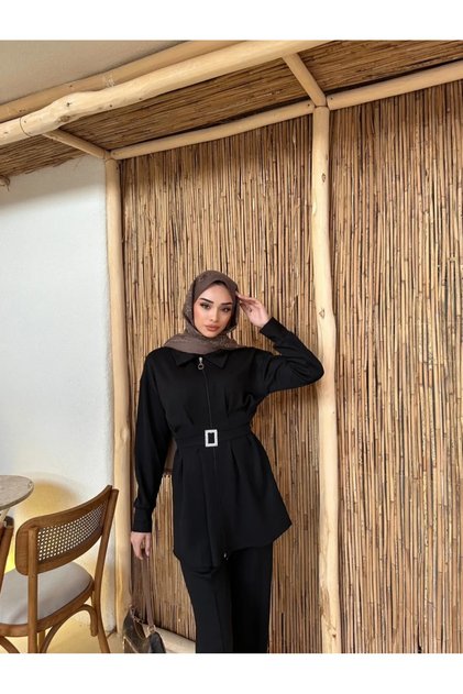 Lia Double Suit with Zipper Detail