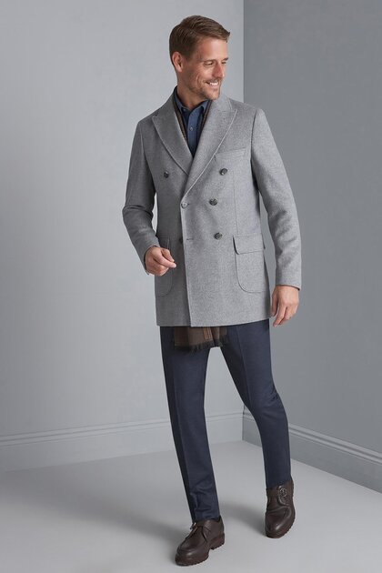 Men's Gray Regularfit / Comfortable Fit Double-Breasted Coat