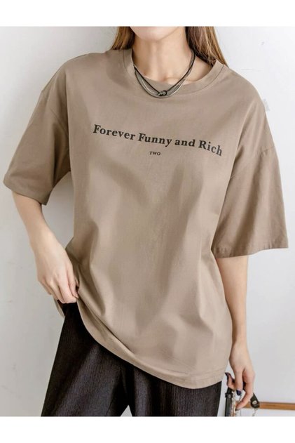 Women's Beige Forever Funny Oversize T-Shirt