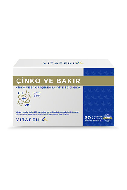 Çinko Bakır Takviyesi 15 mg Çinko Sülfat ve 2 mg Bakır İçeren Çinko ve Bakır Takviyesi 30 Kapsül